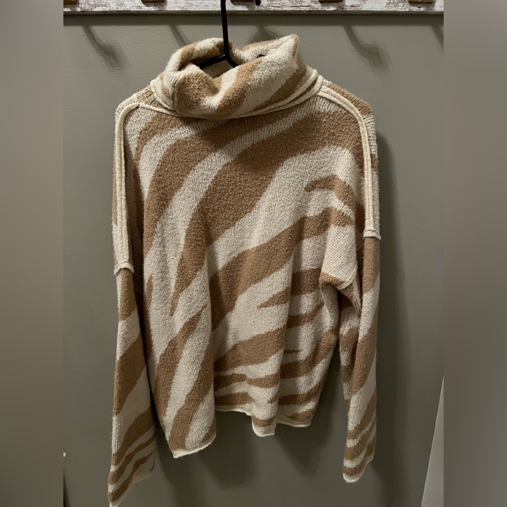 Fuzzy Soft Zebra Printed Turtle Neck - image 1
